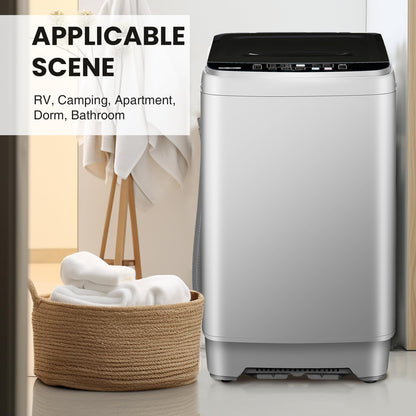 BINMIT 15.6lbs Full-Automatic Washing Machine, Portable Compact Laundry Washer with Drain Pump, 10 Programs 8 Water Levels with LED Display for RV, Camping, Apartment, Dorm, Dark-Grey