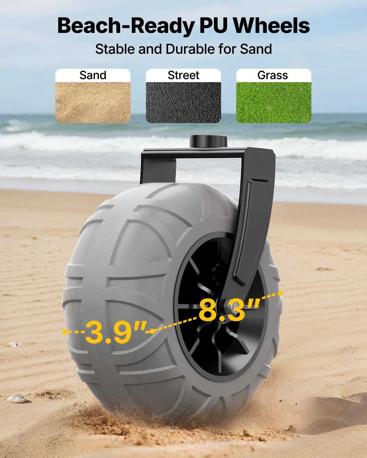 Beach Wagon with Big Wheels for Sand, 260L Capacity, Heavy Duty All-Terrain Folding Wagon with Expandable Rear, Durable Carbon Steel Frame & Big 8.3" Wheels for Beach, Outdoor & Camping Activities