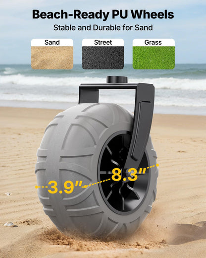 Beach Wagon with Big Wheels for Sand, 260L Capacity, Heavy Duty All-Terrain Folding Wagon with Expandable Rear, Durable Carbon Steel Frame & Big 8.3" Wheels for Beach, Outdoor & Camping Activities