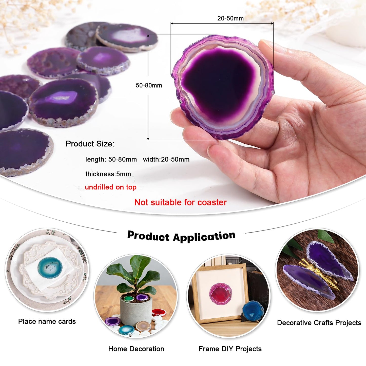 rockcloud 10 Pcs Agate Light Table Slices, Healing Crystals Geode Stones, Irregular Home Decoration Jewelry Making, Multi Color