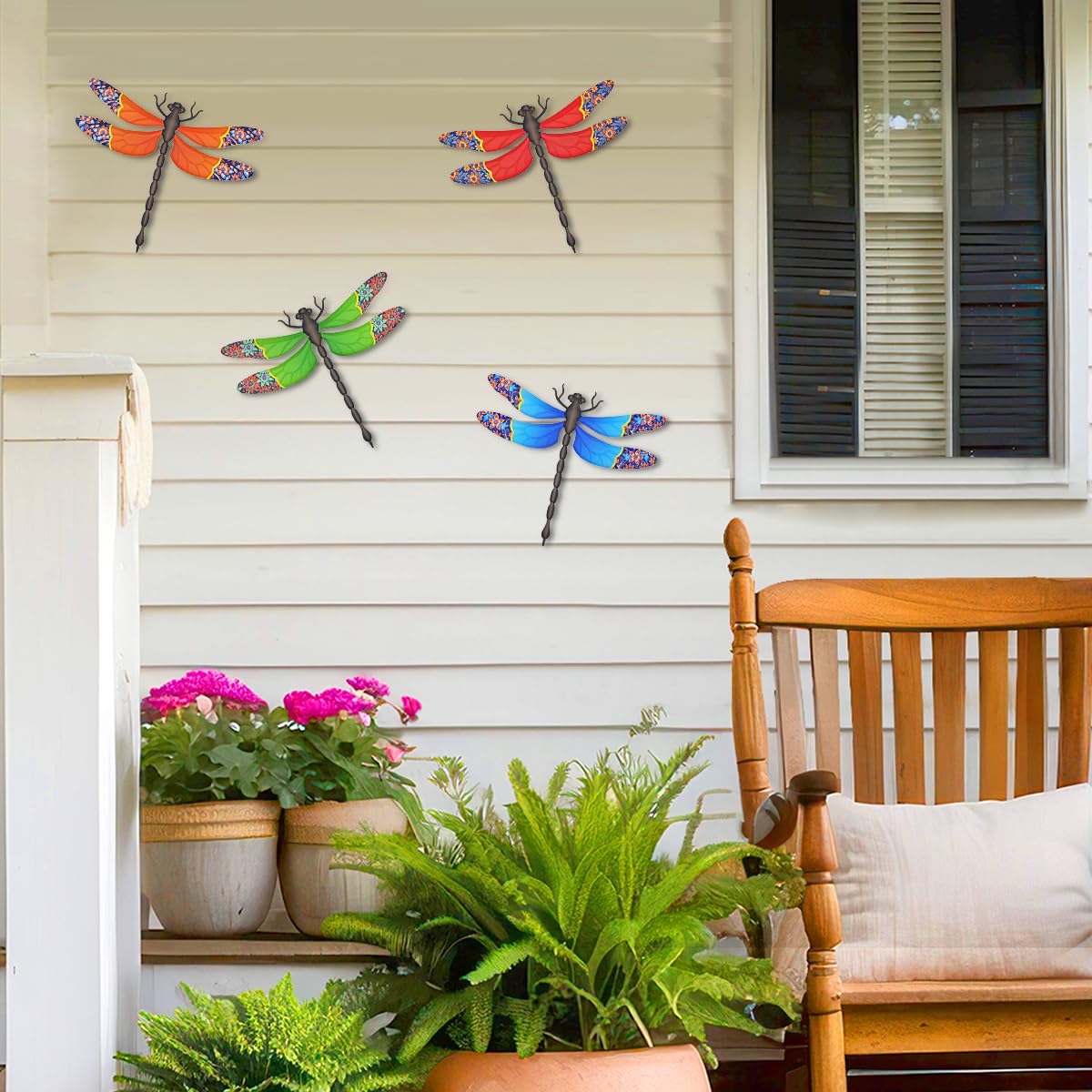 Metal Dragonfly Wall Decor, 4 Pack 13 inch Metal Dragonflies Wall Art Hanging Sculpture Decorations for Outdoor, Yard Patio Fence Garden Outside Decor