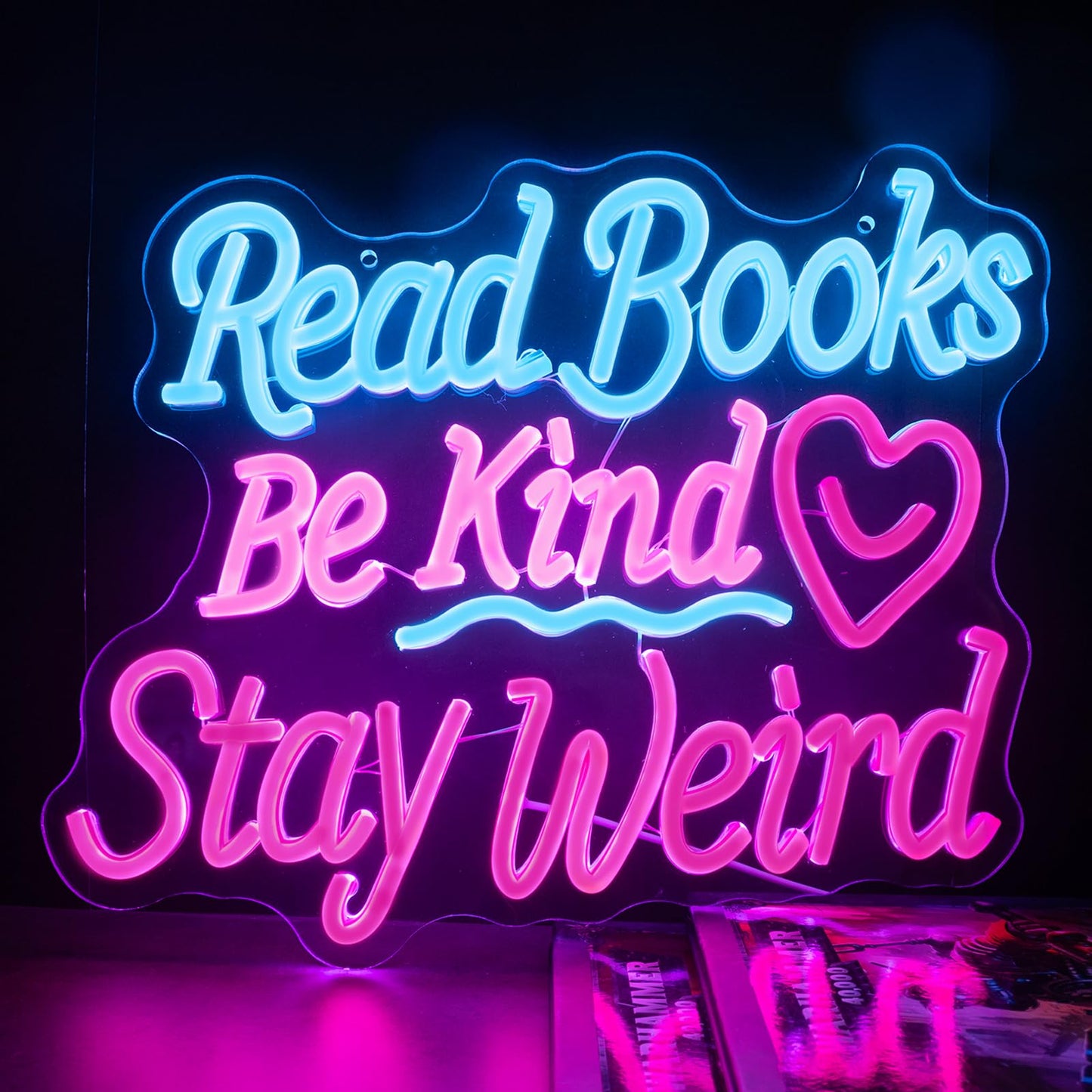 Read Books Be Kind Stay Weird Neon Sign Neon Signs for Wall Decor, Dimmable Read Books Neon Lights LED Sign, Bedroom Bookstore Reading Room Library Study Decoration 14.17 x 12.99 inch