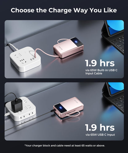 Portable-Charger-Power-Bank Travel Essentials Battery Pack USB C 30000mAh Built in Cable 22.5W Phone Fast Charging Powerbank Compatible with iPhone 16 15 14 13 12 11 iPad Samsung Google Xiaomi
