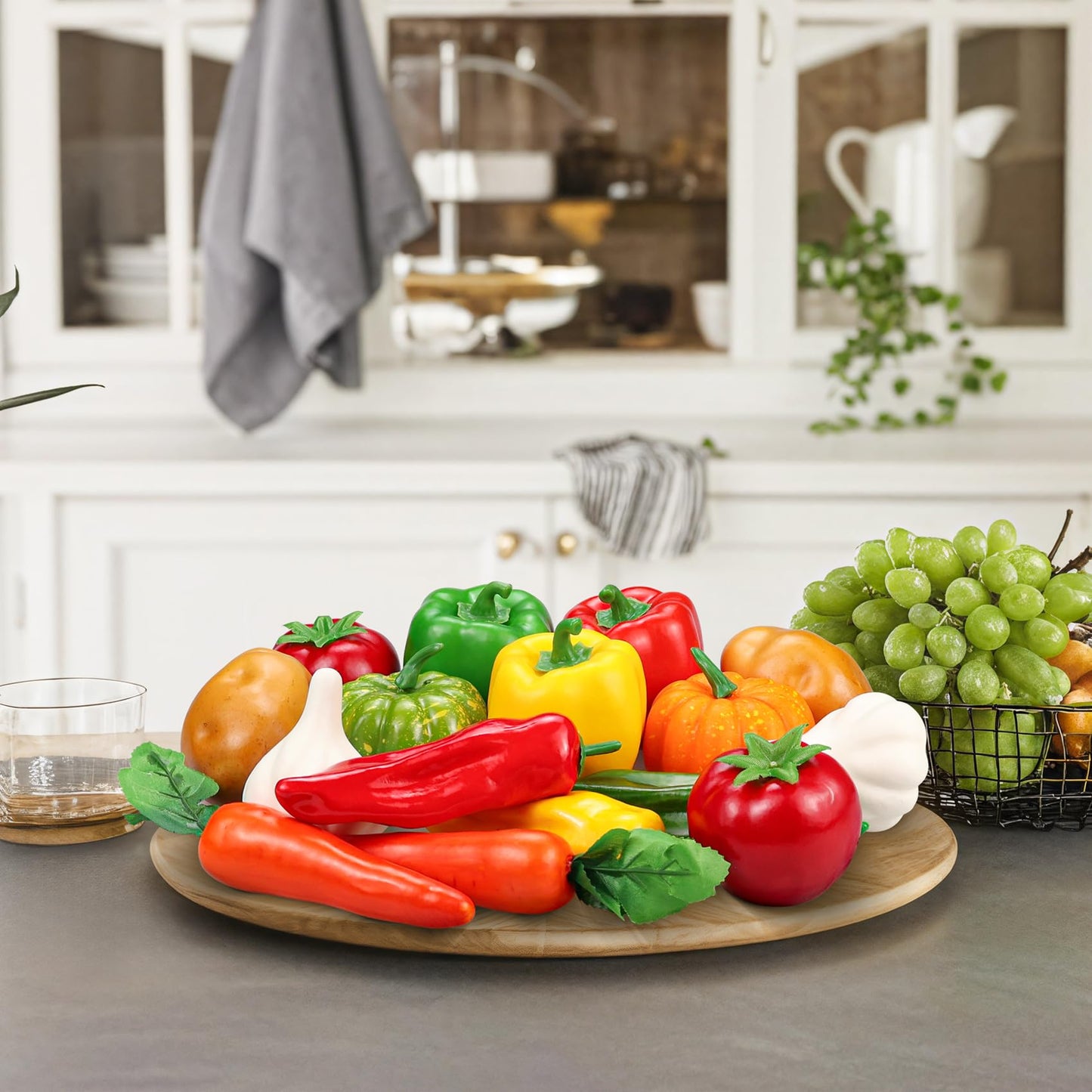 Tenorbass 16 Pieces Fake Vegetables, Artificial Vegetables for Decoration Kitchen, Realistic Faux Vegetables Props Display, Fake Tomatoes Potatoes Garlic Bell Peppers