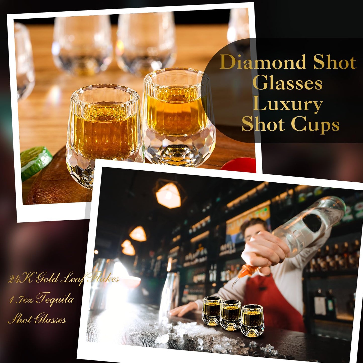 Skybooly 12 Pcs Small Crystal Shot Glasses with 24k Gold Leaf Flakes - Mini Diamond Tequila Whiskey Shot Glasses Set Luxury Drinking Glassware for Party Bar Decor Collection Gift (mini,0.338 oz)