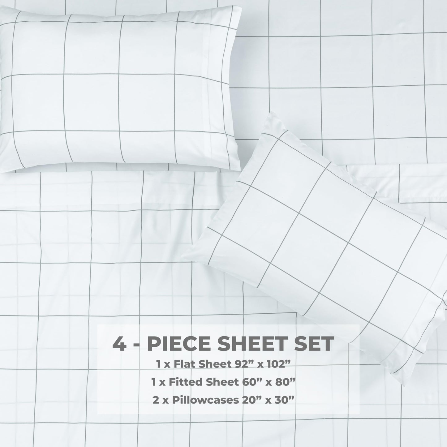 Dreamology Queen Sheet Set - 4 Pieces Microfiber Sheet, Printed Sheet Set with Solid Cuffed Detail, Includes 1 Flat Sheet, 1 Deep Pocket Fitted Sheet and 2 Pillowcases, Queen Sheets – Geo