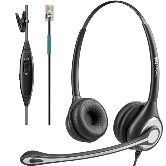 Phone Headset RJ9 with Microphone Noise Cancelling & Volume Controls, Office Telephone Headset Compatible with Polycom Plantronics Avaya ShoreTel Toshiba Digium Nortel Landline Phones, Clear Calls