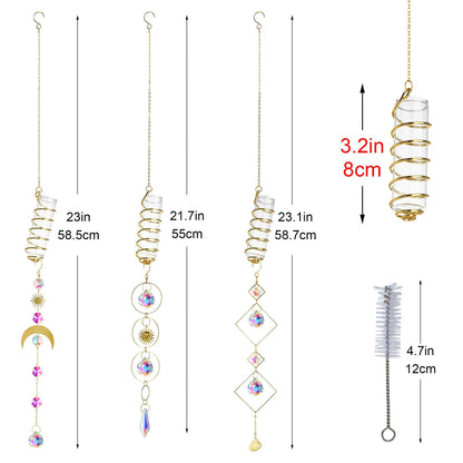 HDCRYSTALGIFTS 3pcs Crystal Suncatchers with Plant Propagation Tubes for Window Wall Hanging, Mini Flower Vase Glass Planter Stations for Hydroponics Home Garden Office Decoration Plant Lover Gift