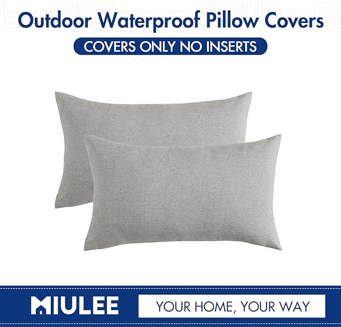 MIULEE Pack of 2 Decorative Outdoor Solid Waterproof Throw Pillow Covers Faux