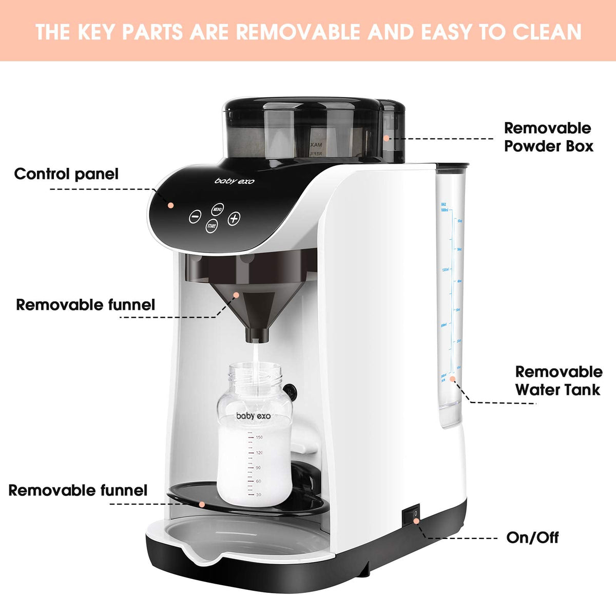 BabyEXO Formula Milk Dispenser, Automatic Electric Formula Mixer Warmer, Milking Machine for Baby - Easily Make Bottle with Automatic Powder Blending