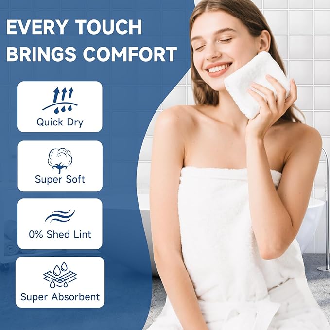 Coral Velvet Washcloths Bulk -100 Pack, Highly Absorbent and Soft White Face