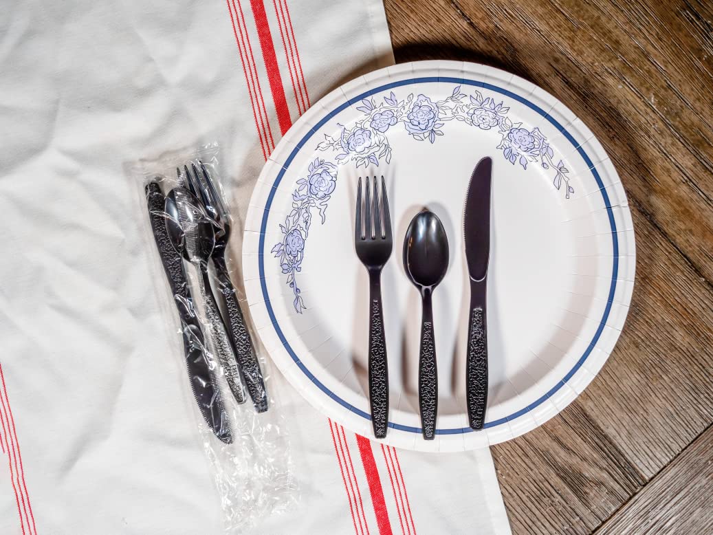 Heavy Weight Black Cutlery Kit - 250 Sets of Individually Wrapped Black Plastic Cutlery Packets (3-piece Kit)