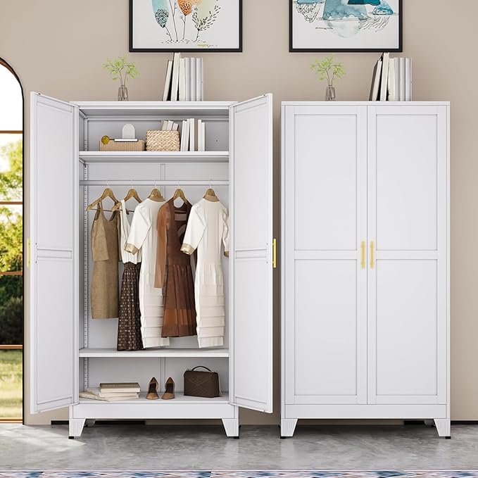 erosoei 71 "Metal Armoire Wardrobe Closet, Steel Clothing Storage Cabinet