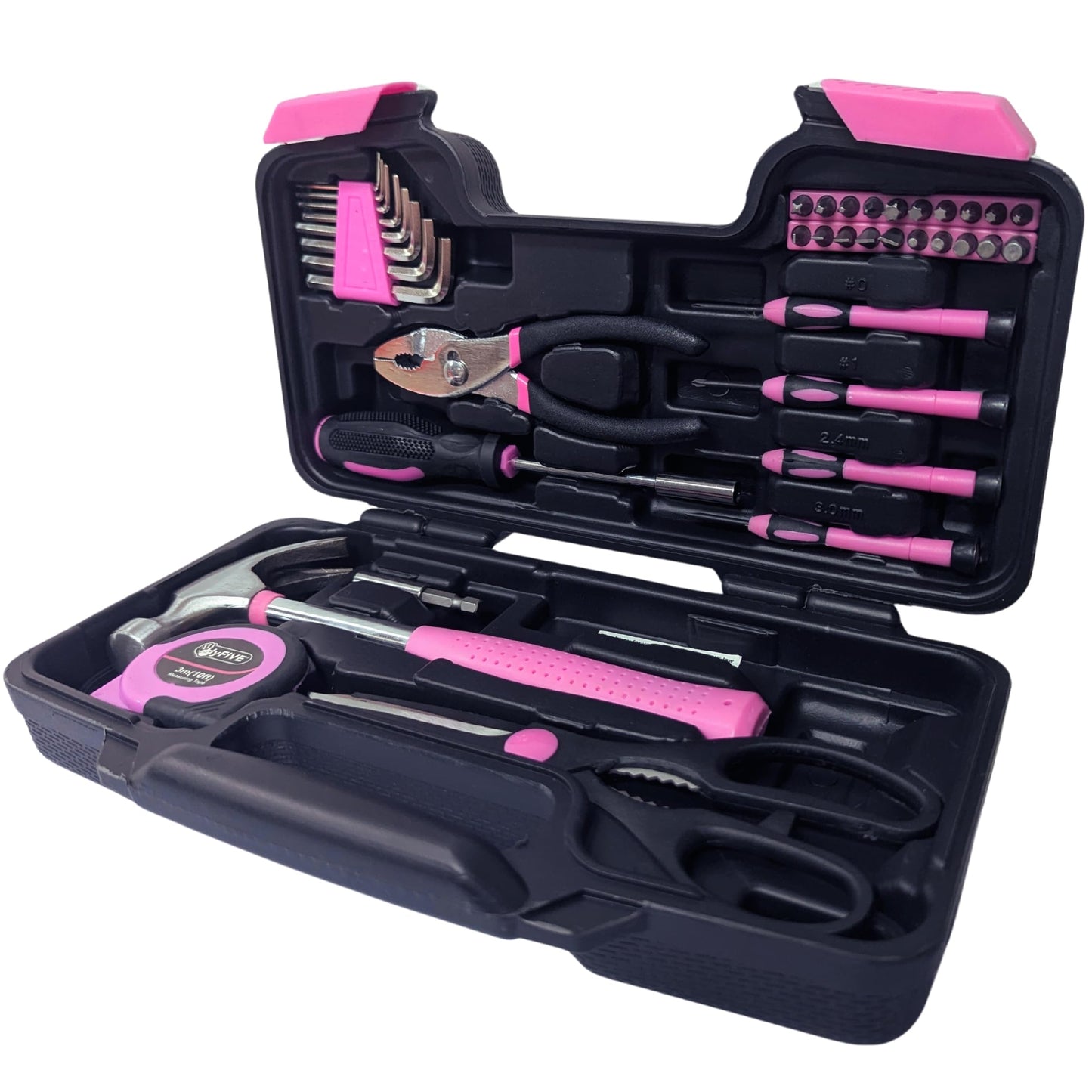 Pink DIY Tool Kit Set in Carry Bag - Hammer, Pliers, Screwdriver - 38pcs
