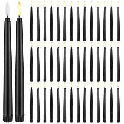 Baquler 50 Pcs Black Flameless Taper Candles 8.5 Inch, Battery Operated Taper Candles LED Warm 3D Wick Flickering Candlesticks for Church Wedding Home Decor Halloween Christmas Hanukkah New Year