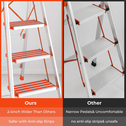 LUISLADDERS Step Ladder 5 Step Lightweight Folding Step Ladder Aluminum Step Stool with Widened Anti-Slip Strip Pedal Convenient Handgrip 350lbs EN131, Multi-use for Household and Office