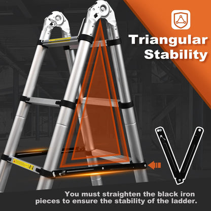 Telescoping Ladder A Frame, 16.5 Ft Compact Aluminum Extension Ladder, Portable Telescopic RV Ladder for Outdoor Camper Trips Motorhome with Tool Platform and Stabilizer Bar, 330 lb Capacity