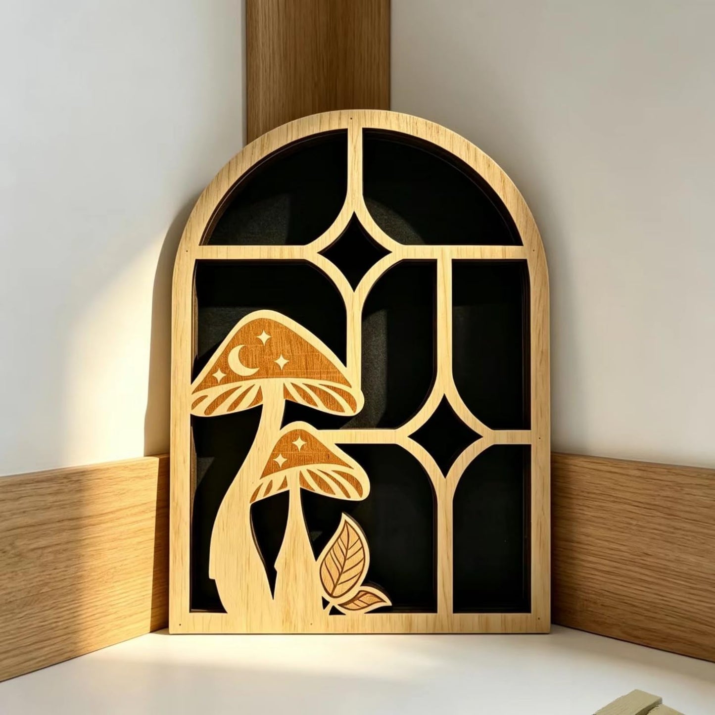 Cute Wooden Mushroom Wall Decoration Accessory Display Stand, Suitable for Crystals, Stones, Gemstones, Healing Stones, Rare Treasures, Interesting Room Wall Decoration (Archway Crystal Stand)