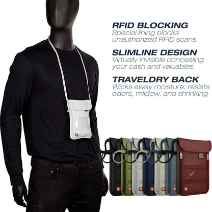 Lewis N. Clark RFID Blocking Stash Neck Wallet, Travel Pouch + Passport Holder for Women & Men, Taupe