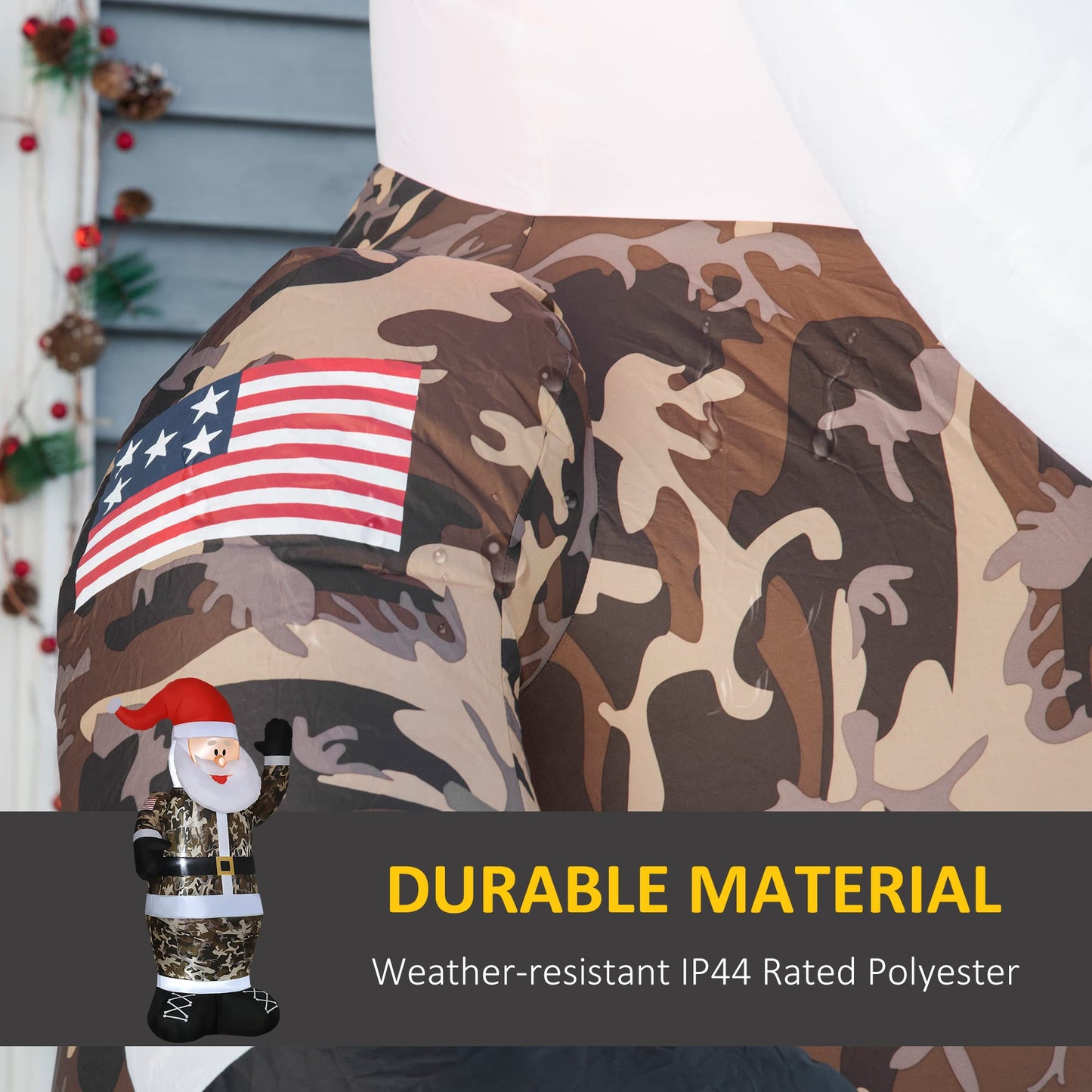 HOMCOM 8' Christmas Inflatables Outdoor Decorations Santa Claus Wearing Camouflage, Blow-Up Yard Christmas Decor with LED Lights Display