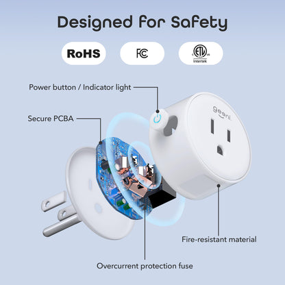 Geeni Dot Smart Plug with 2.4GHz WiFi Connectivity – 2-Pack Compact, Fire-Resistant Smart Outlet Plugs with Schedule & Timer – No Hub Needed, Supports Alexa & Google