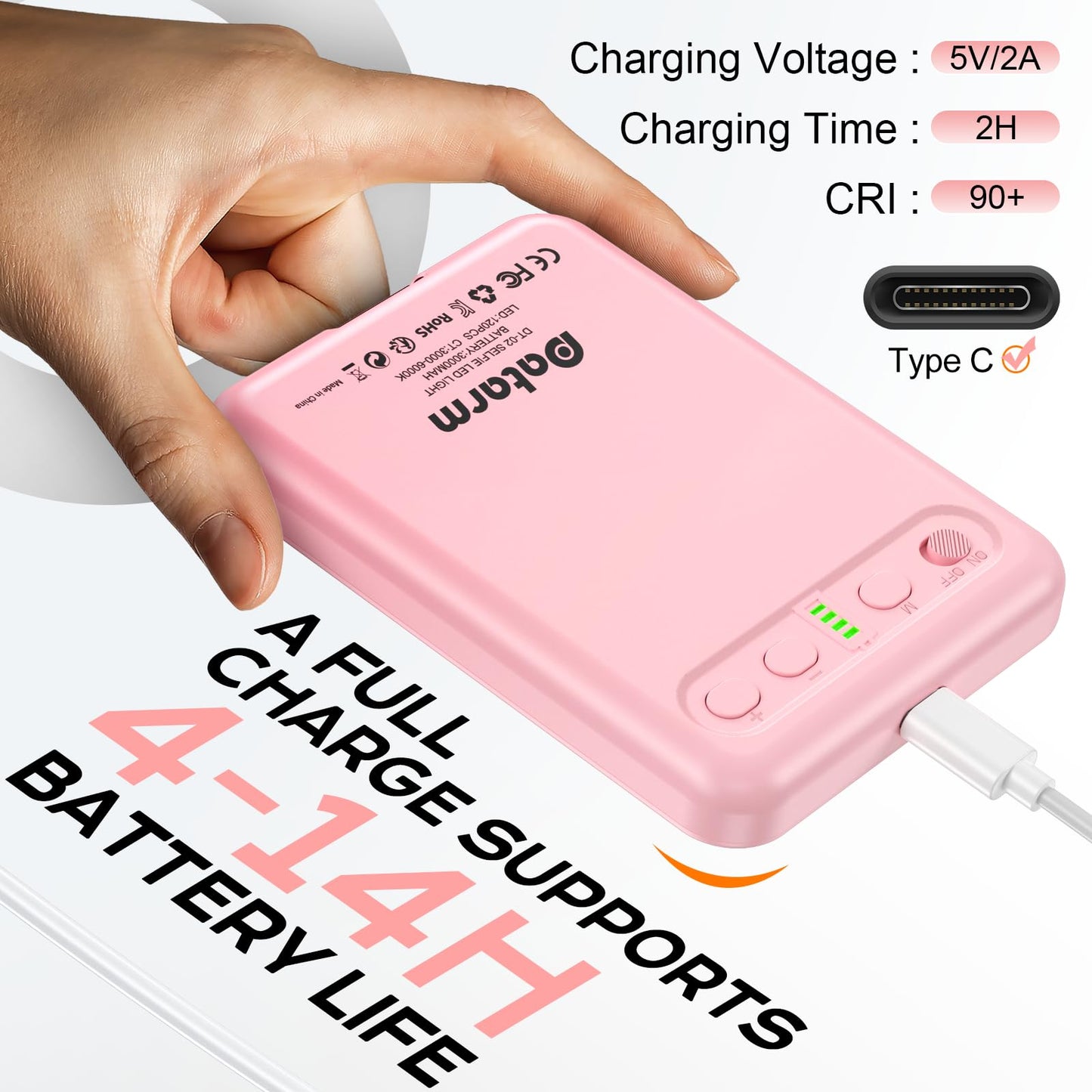 Rechargeable Soft Selfie Light for Phone, Camera, Laptop, 4-14H Battery Portable LED Light for Pictures, Phone Light Clip for Selfie, Vlog, TikTok, Makeup, Video Conference Black