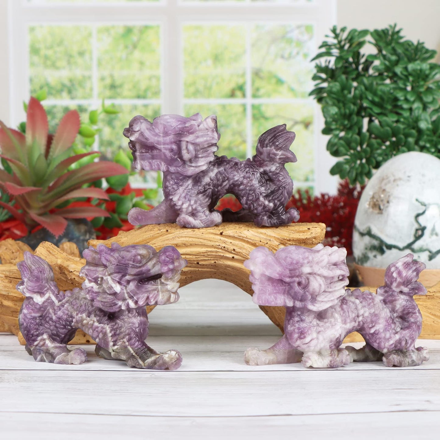 SMQ Amethyst Chinese Dragon Statue Crystal Figurine Feng Shui Decor Carved Gem Purple Dragon Skull Stone Animal Carvings Sculpture Reiki Office Home Crafts Ornament Gift