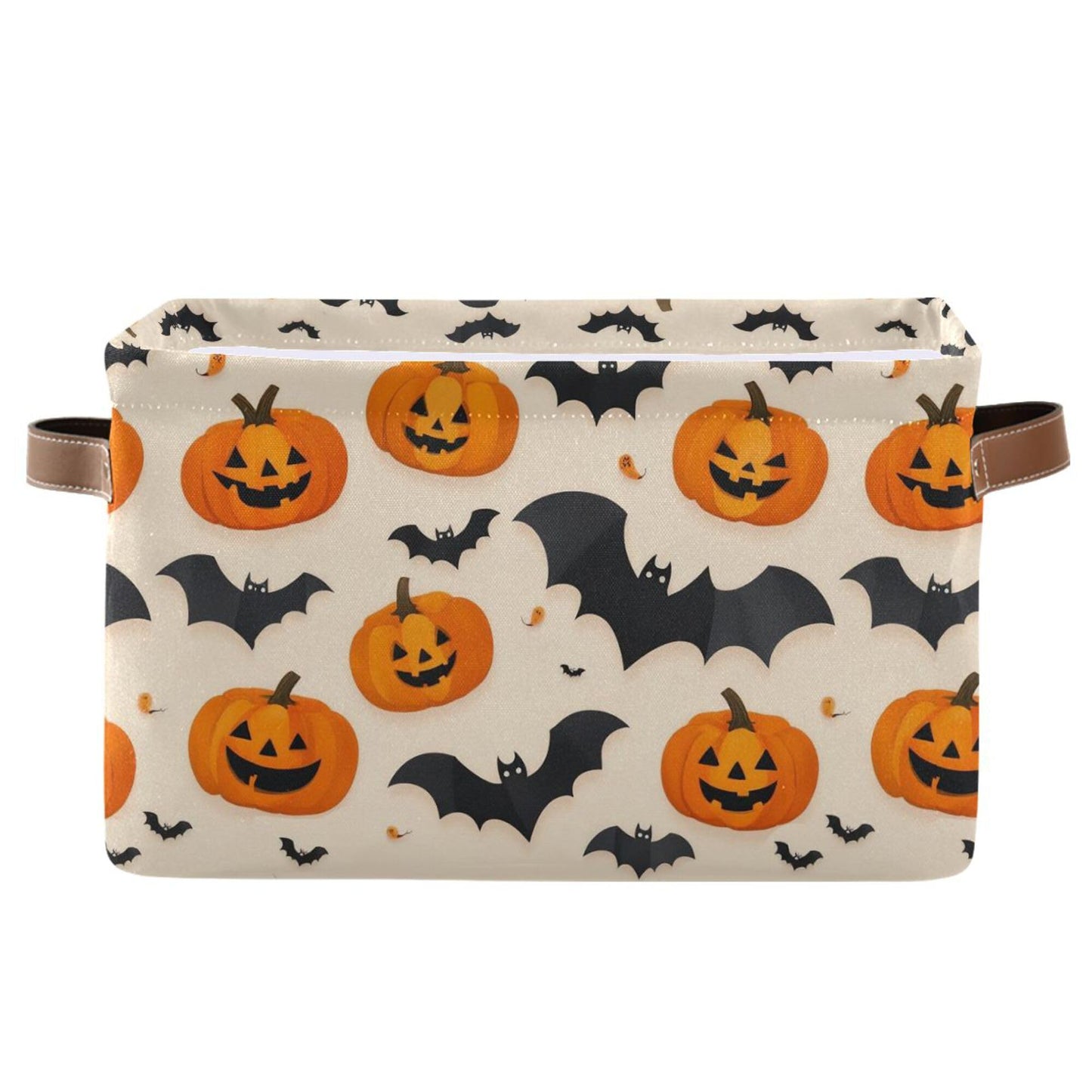 Wamika Happy Halloween Storage Basket with Waterproof Liner and PU Handles Spooky Pumpkin Black Bat Storage Bins Boxes 14.2" Collapsible Decorative Organizer Baskets for Bedroom Closet Office 1 Pack