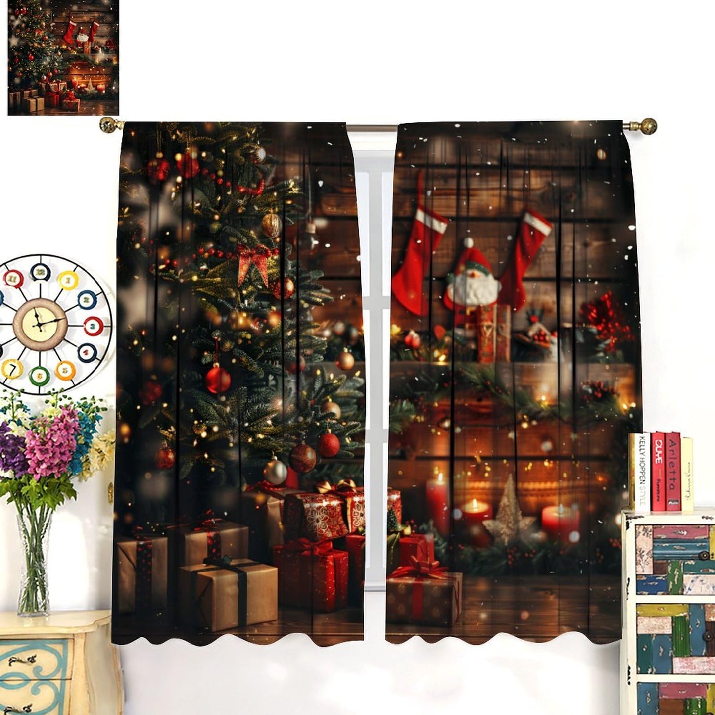 Christmas Curtains Merry Xmas Snowflake Blackout Window Treatment for Living Room Bedroom Warm Gift Decor Window Drapes 52" W X 84" L