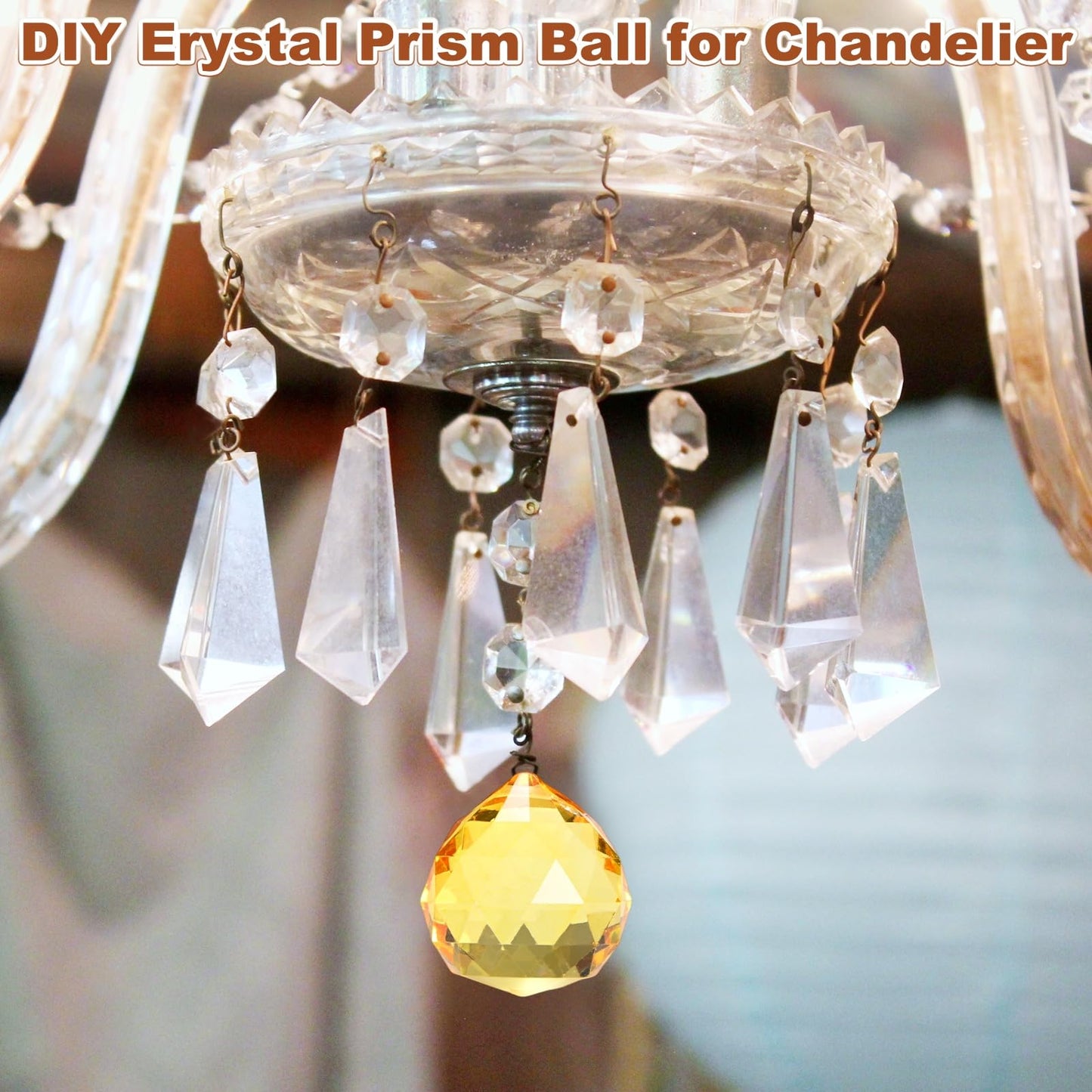 M METERXITY 12-Pack Crystal Ball Prisms, 33.5mm/1.32 Inch Chandelier Pendant Maker Hanging Crystals Chandelier Prisms for Home/Windows/Garden/DIY Decoration[Golden Yellow]