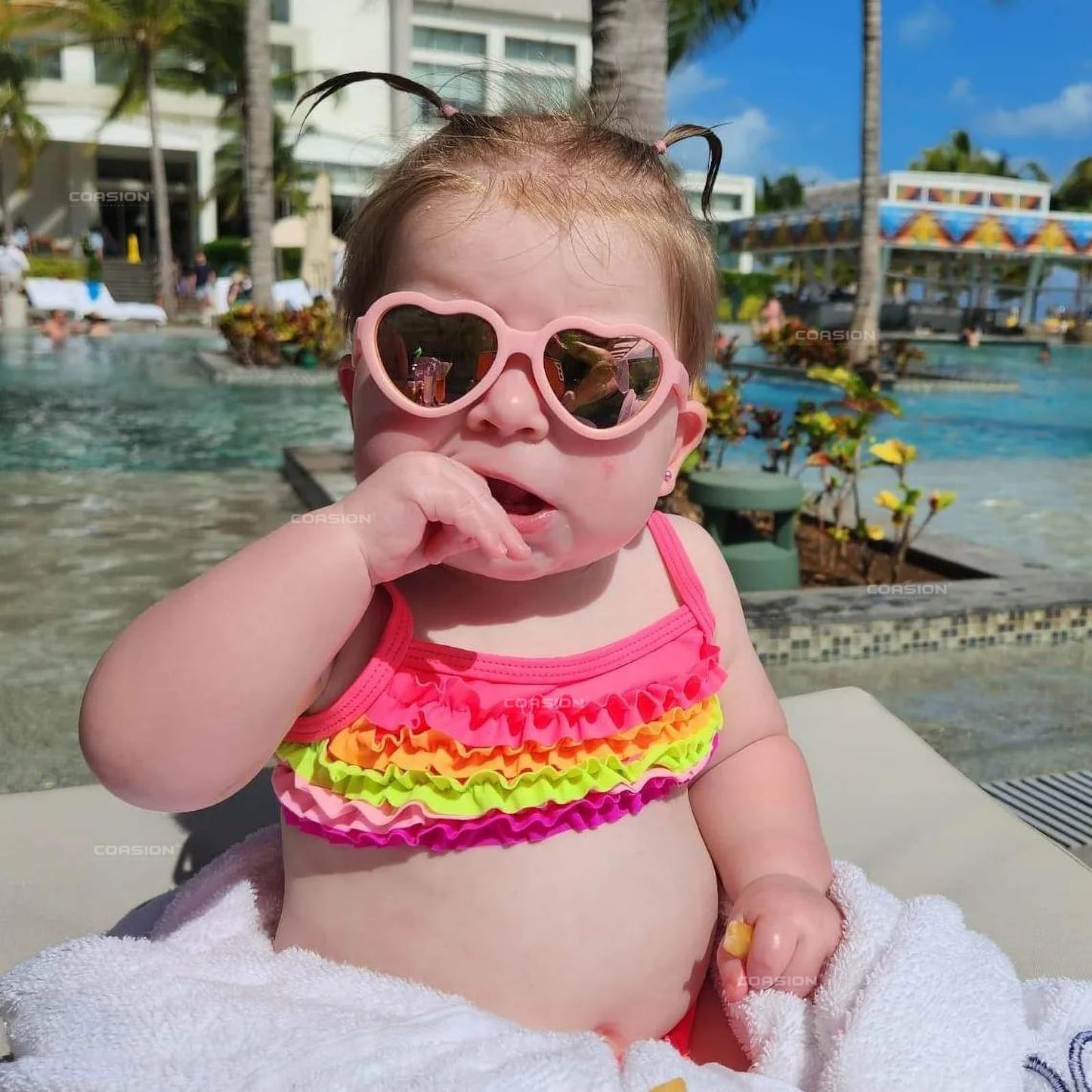 COASION Baby Sunglasses Polarized Rubber UV Protection with Strap Heart Shape Sun Glasses for Boys Girls Kids Ages 0-24 Months