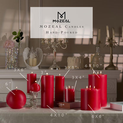 MOZEAL Hand-Poured, 6 Inch Red Large Round Ball Candles - Elegant Red Round Pillar Candles, Dripless, Unscented, Smokeless, Ideal for Valentine's Day and Christmas.