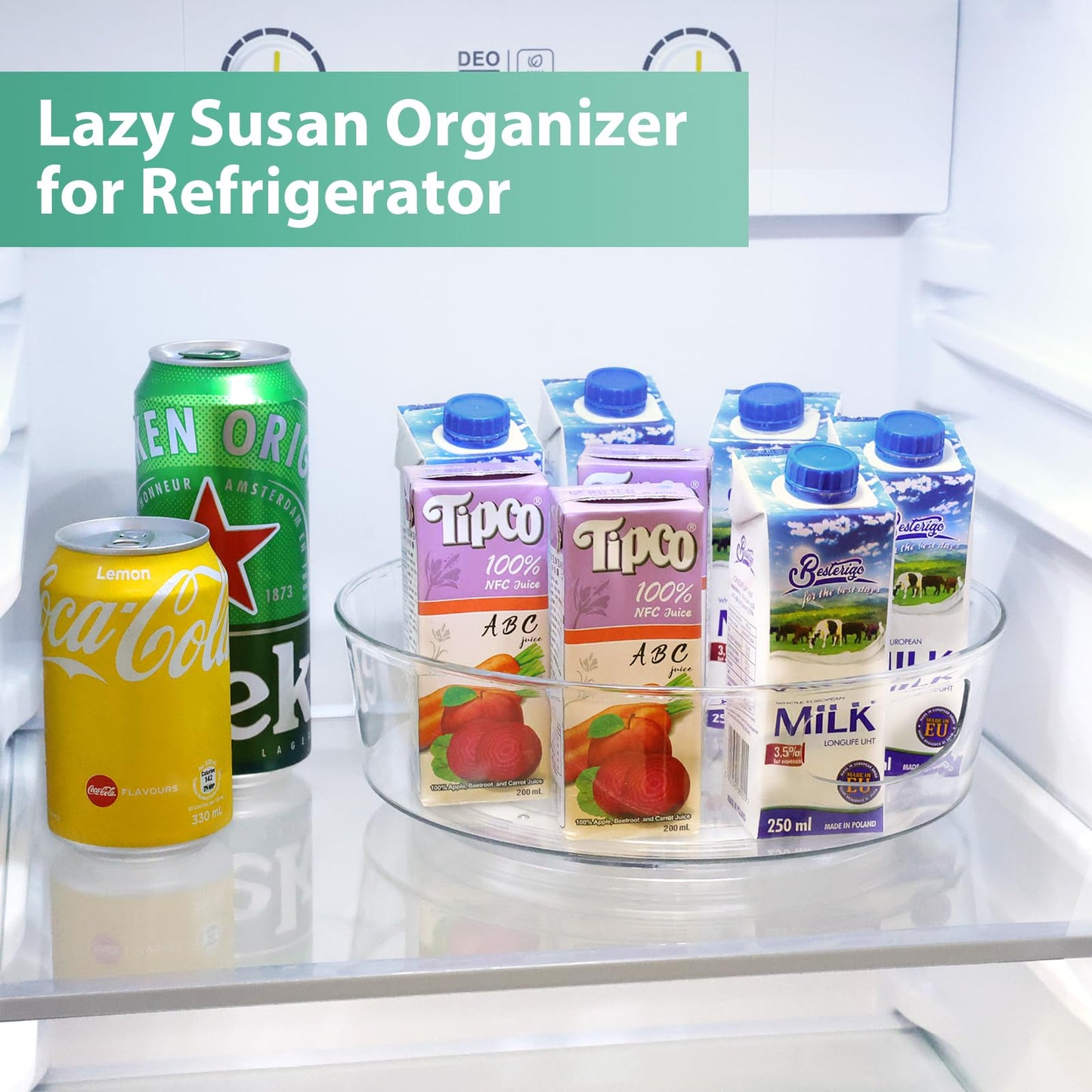 4 Pack Lazy Susan Organizer for Cabinet, Upgraded 11.5" Clear Turntable Organizer with Handles and Raised Edge, Rotating Lazy Susan Spice Storage for Kitchen, Pantry, Refrigerator, Bathroom, Table