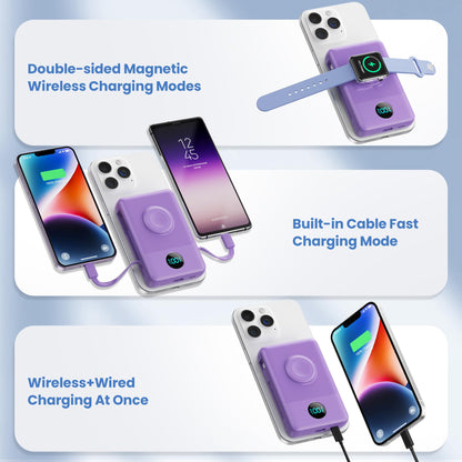 Magnetic Portable Charger for iPhone with Built-in Cables, 6-in-1 10800mAh Power Bank with iWatch Charger & LCD Display,25W PD Fast Charging Battery Pack for Magsafe,iPhone 16/15/14/13/12,Apple Watch