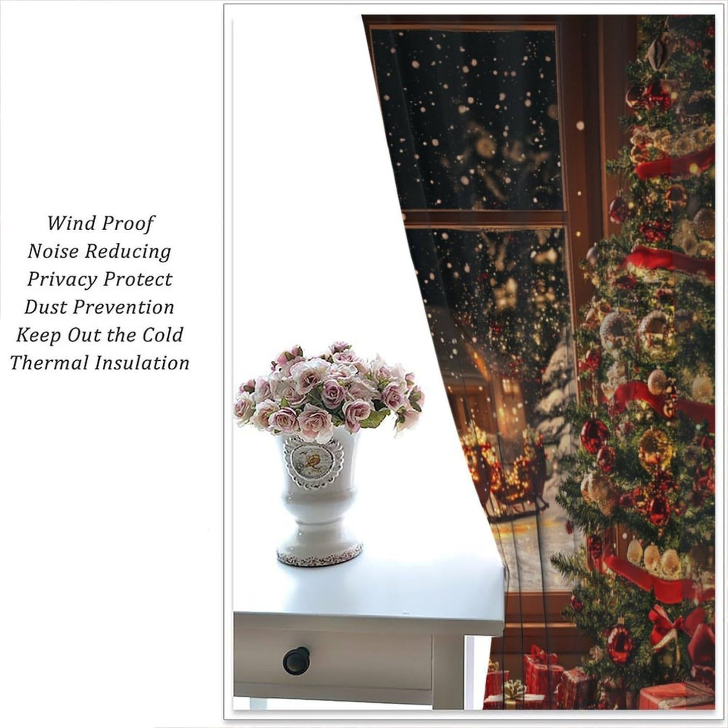 Merry Christmas Curtain Christmas Tree Gift Sled Winter Holidays Snowflake for Living Room Bedroom Decor Window Drapes 42" W X 45" L