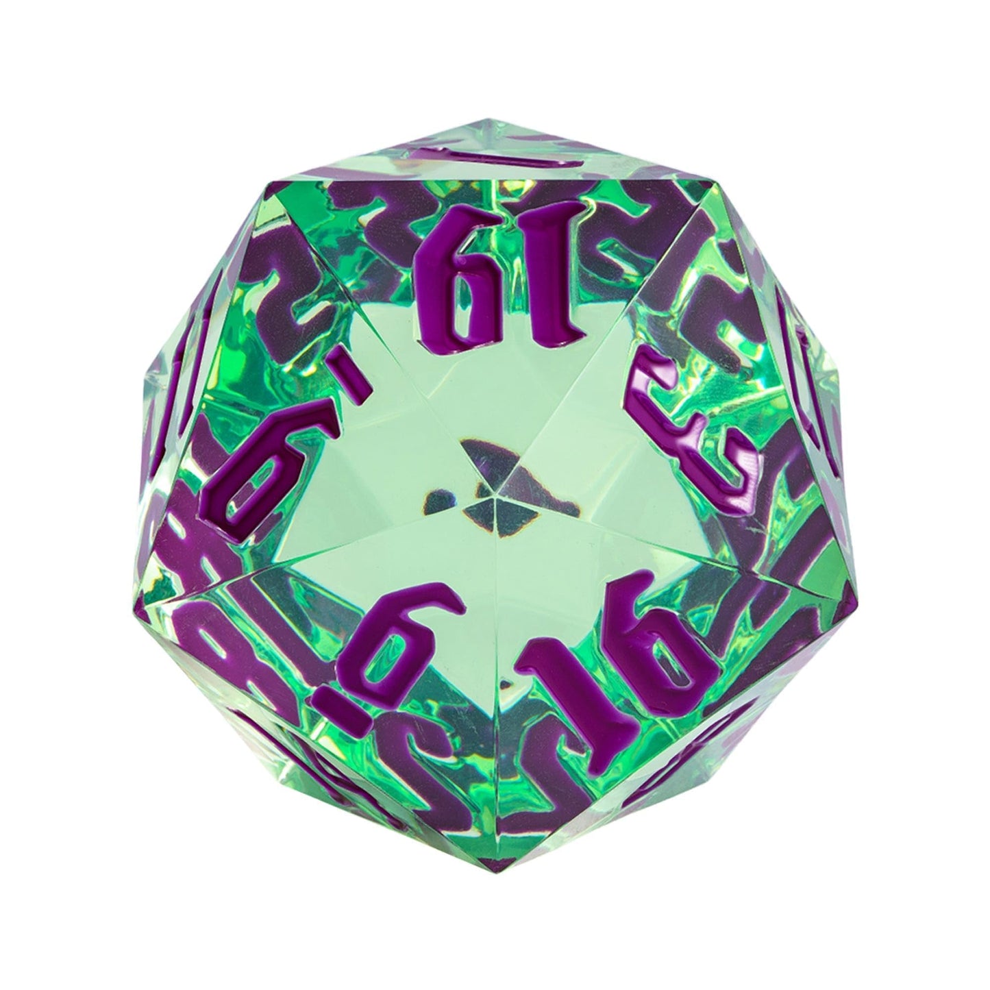 Poludie 55mm 20 Sided DND Dice, Giant D20 D&D Polyhedral Dice Large D20 with Die Gift Box for Dungeons and Dragons, RPG Table Games (Transparent Green/Purple Numbers)