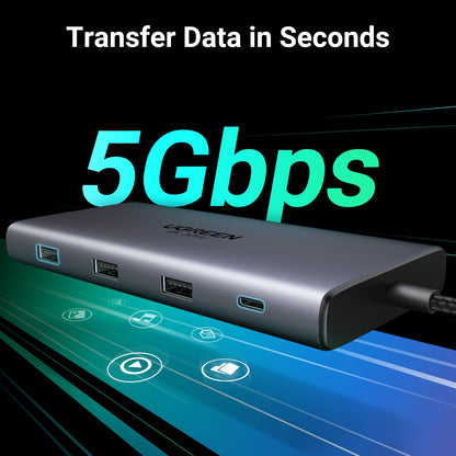 UGREEN Docking Station, Revodok Pro 210 USB C Hub (10-in-1) with Dual 4K@60Hz, Single 8K@30Hz, Gigabit Ethernet, 100W PD, 4x 5Gbps USB Data Ports, SD/TF, USB-C Dock for Thinkpad, HP, Dell Laptops