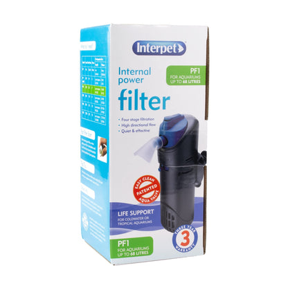 Interpet Internal Aquarium Fish Tank PF1 Power Filter, Cleans Water, for Coldwater & Tropical Aquariums Up to 68 Litre