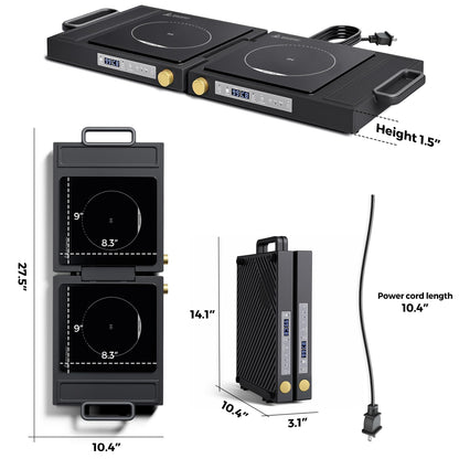 MOMOKOVA Double Induction Cooktop, 1800W Portable Dual Burner with 8 Power Levels, Sensor Touch Control & 99-Min Timer, Fold-n-Store Design for RV, Small Kitchen & Outdoor Cooking (black)
