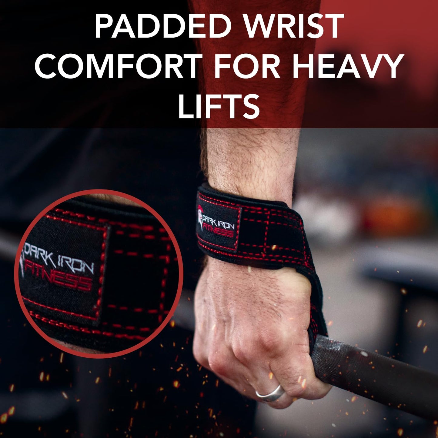 Dark Iron Fitness Wrist Straps for Weightlifting, Heavy Duty Gripping Suede Leather Bands for Men & Women, Support Wraps Gloves Alternative for Power Lifting Weight Strength Training Workouts