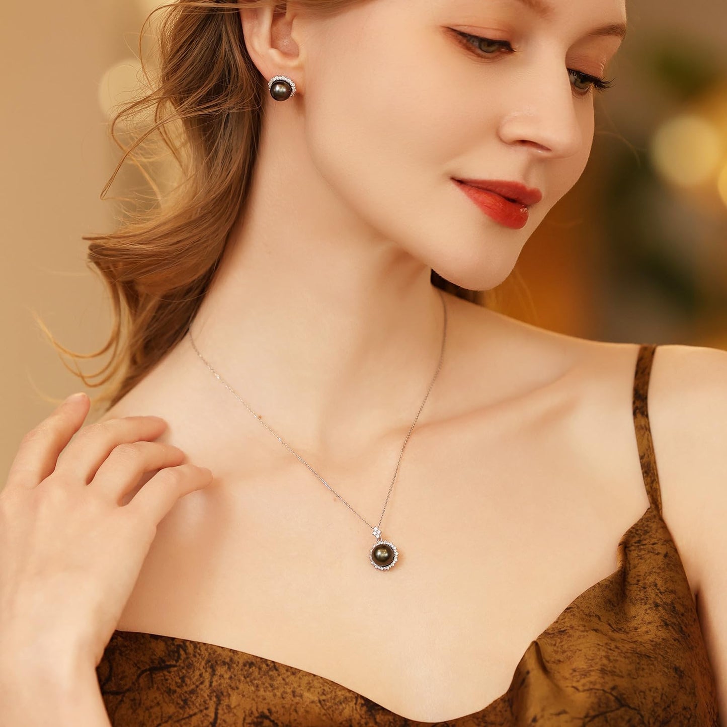 Orapearl Tahitian Black Pearl Necklace 9.5-10mm AAAA Quality Handpicked Nature Black Pearls Gift for Wife Mom Girlfriend Her Wedding Birthday Anniversary 925 Sterling Silver chain