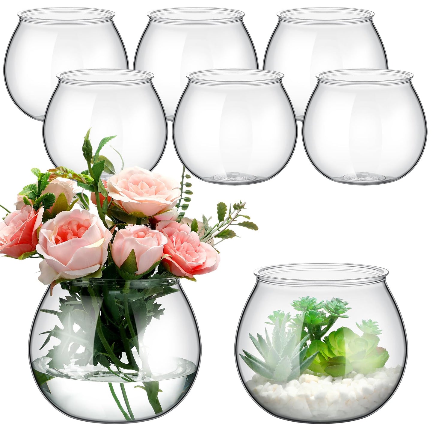 FoldTier 8 Pcs Plastic Fish Bowls for Centerpieces 27 oz Clear Fish Bowl for Drinks Unbreakable Heavy Duty Round Vase for Table Centerpieces Wedding Event Home Decor