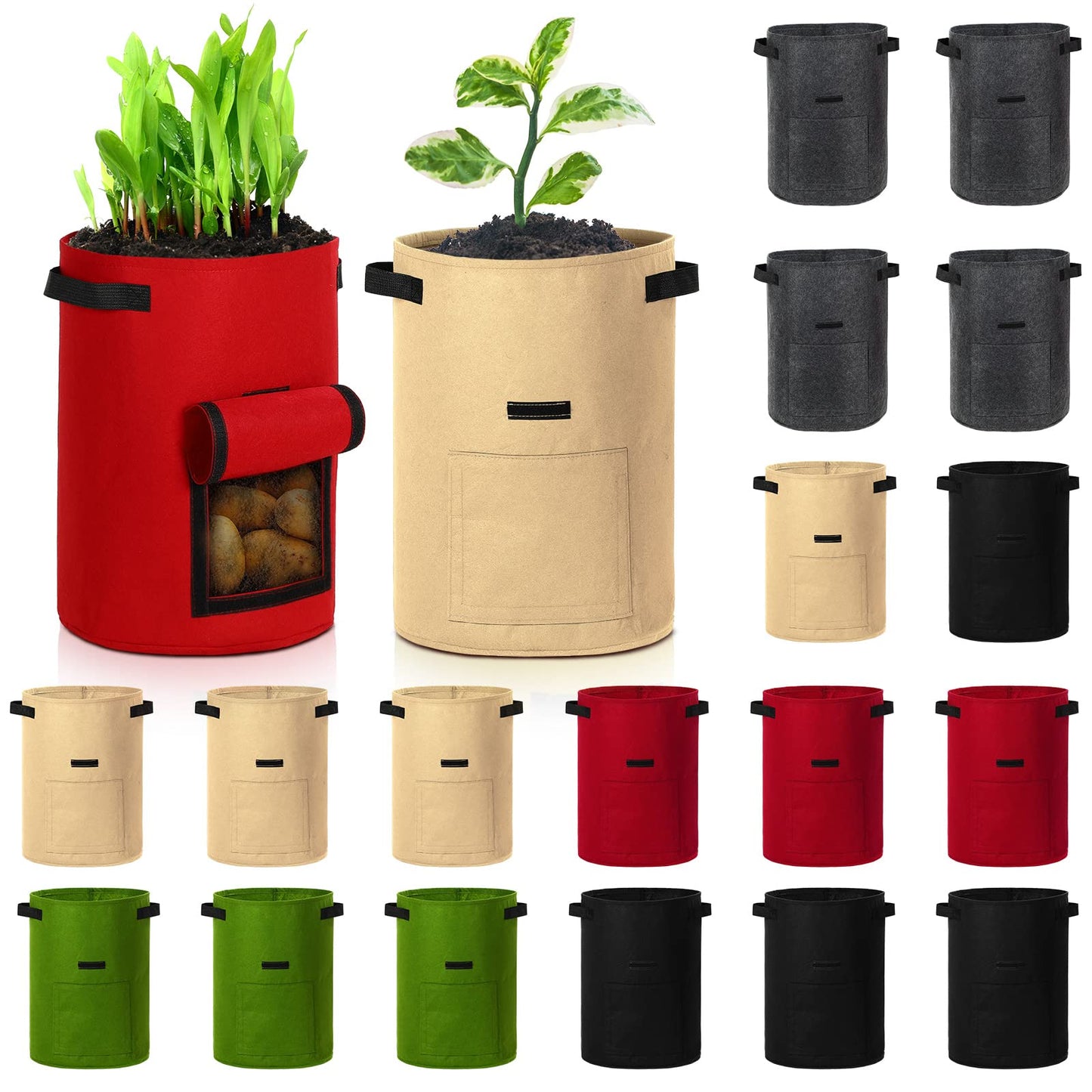 Yinder 20 Pcs 10 Gallon Potato Grow Bags with Flap and Handles Thickened Aeration Fabric Pots Garden Bags Potato Growing Containers Vegetable Garden Planter Bag for Plant Fruit(Classic Color)