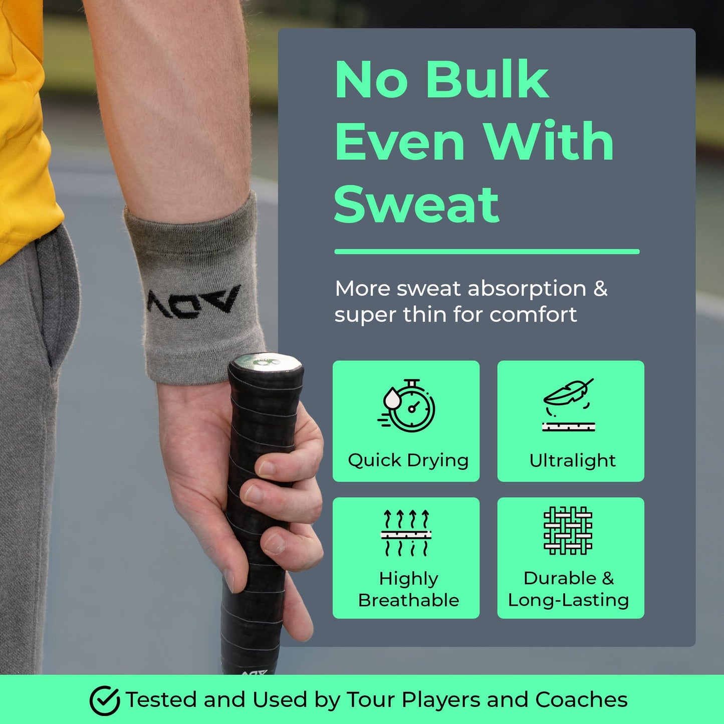 ADV Tennis Wristbands with New Age Polyester Cotton Blend - Ultra Absorbent Wrist Sweatbands - Doublewide & Slim Wrist Bands for Sweat - 4 Pack or 2 Pack (4-Pack Black, M/L)