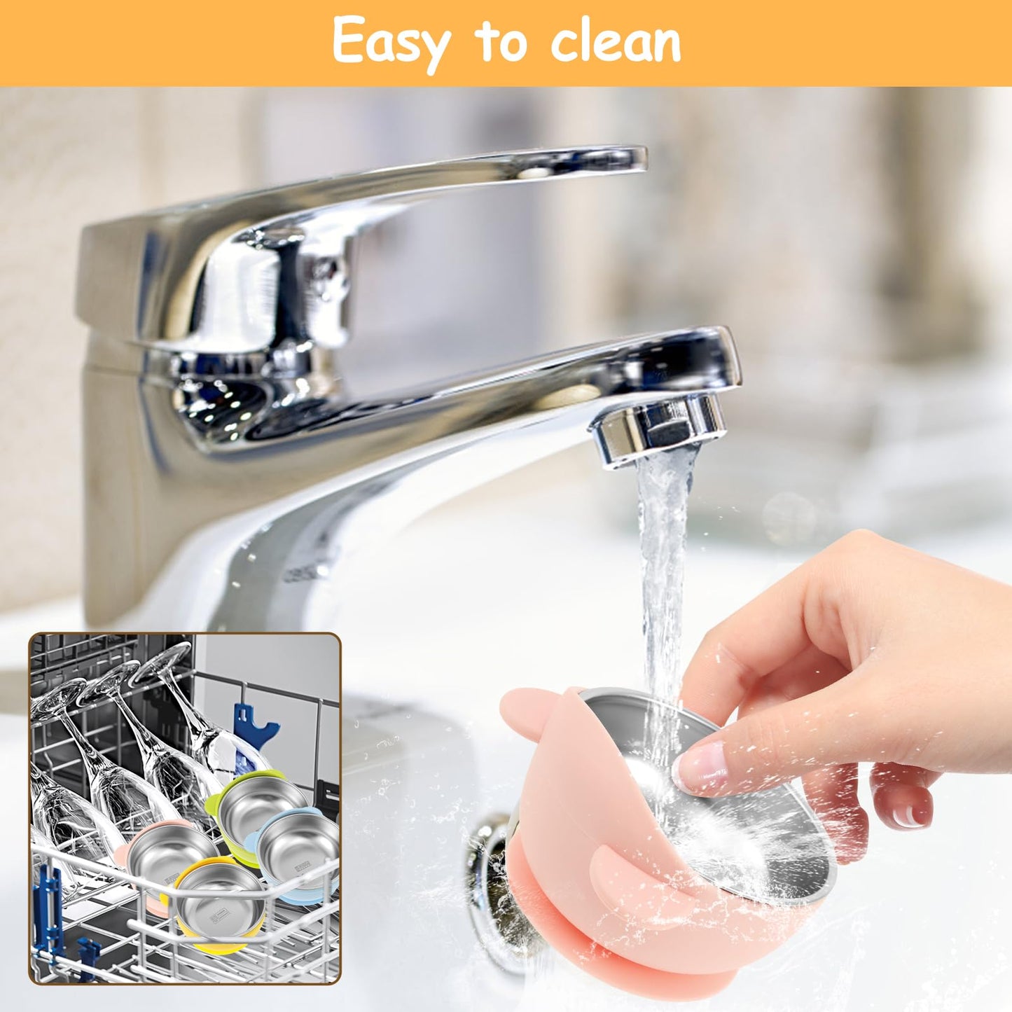 Stainless Steel Kids Bowls with Suction, Toddler Suction Bowls with Removable Silicone Shell, Anti Scald Snack Container, Baby Food Bowl for Feeding Soup Noodle Pasta Snack (Color A)