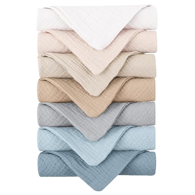 Konssy 7-Pack Ultra Soft Muslin Cotton Face Wash Cloths, Reusable Absorbent