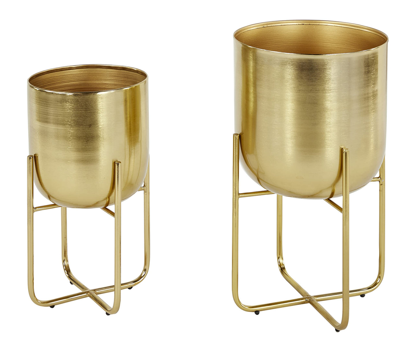 Deco 79 Metal Indoor Outdoor Planter Brushed Dome Large Planter Pot with Curved X-Shaped Bases, Set of 2 Planters 16", 13"H, Gold