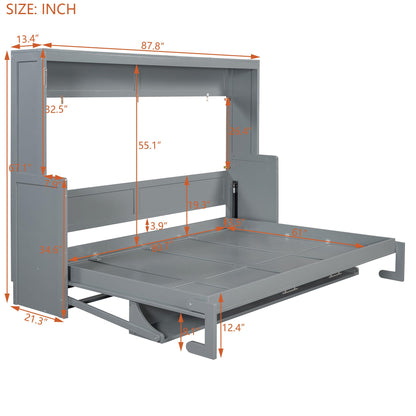 Ball & Cast Murphy Bed Queen Size Hideaway Beds with Hydraulic Lift & Desk Design,Industrial Multifunction Wood Wall Cabinets Bedframe W/Hardware Chain,Space-Saving for Apartment,Gray