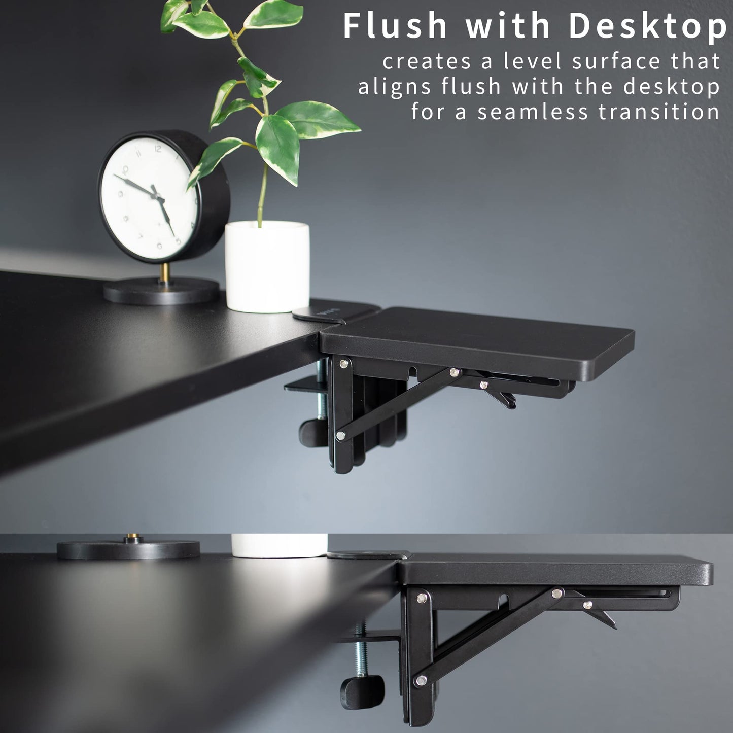 VIVO Clamp-on 6 x 9 inch (11 Including Clamps) Desk Extender, Wrist Support, Armrest Tray, Table Mount for Sit Stand Desks, Black, DESK-EXT09