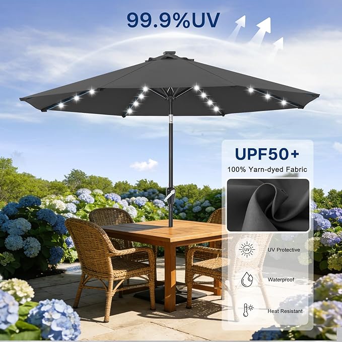 ABCCANOPY 10FT Durable Solar Led Patio Umbrellas with 32LED Lights (Dark Gray)